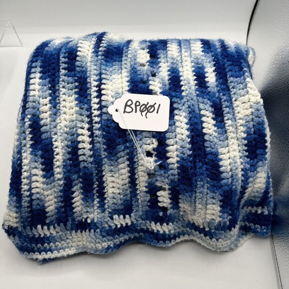 Handmade Blue White Ripple Wave Crochet Throw Afghan Blanket 48"x56" Grandmacore - Picture 10 of 10